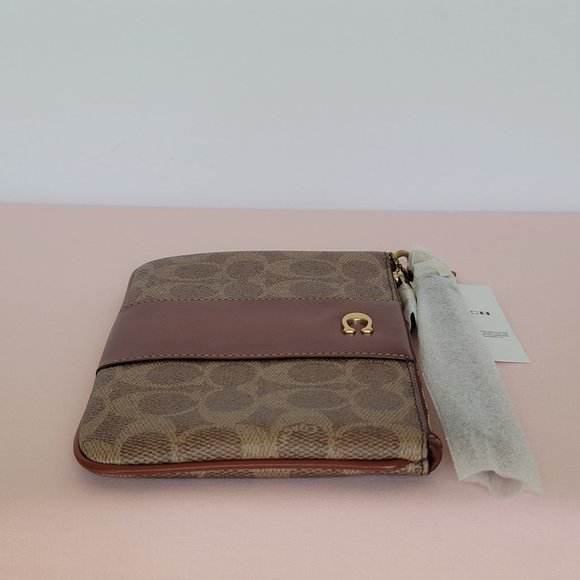 COACH Small Wristlet in Signature Logo Coated Canvas - Tan Rust⭐ - Picture 10 of 16